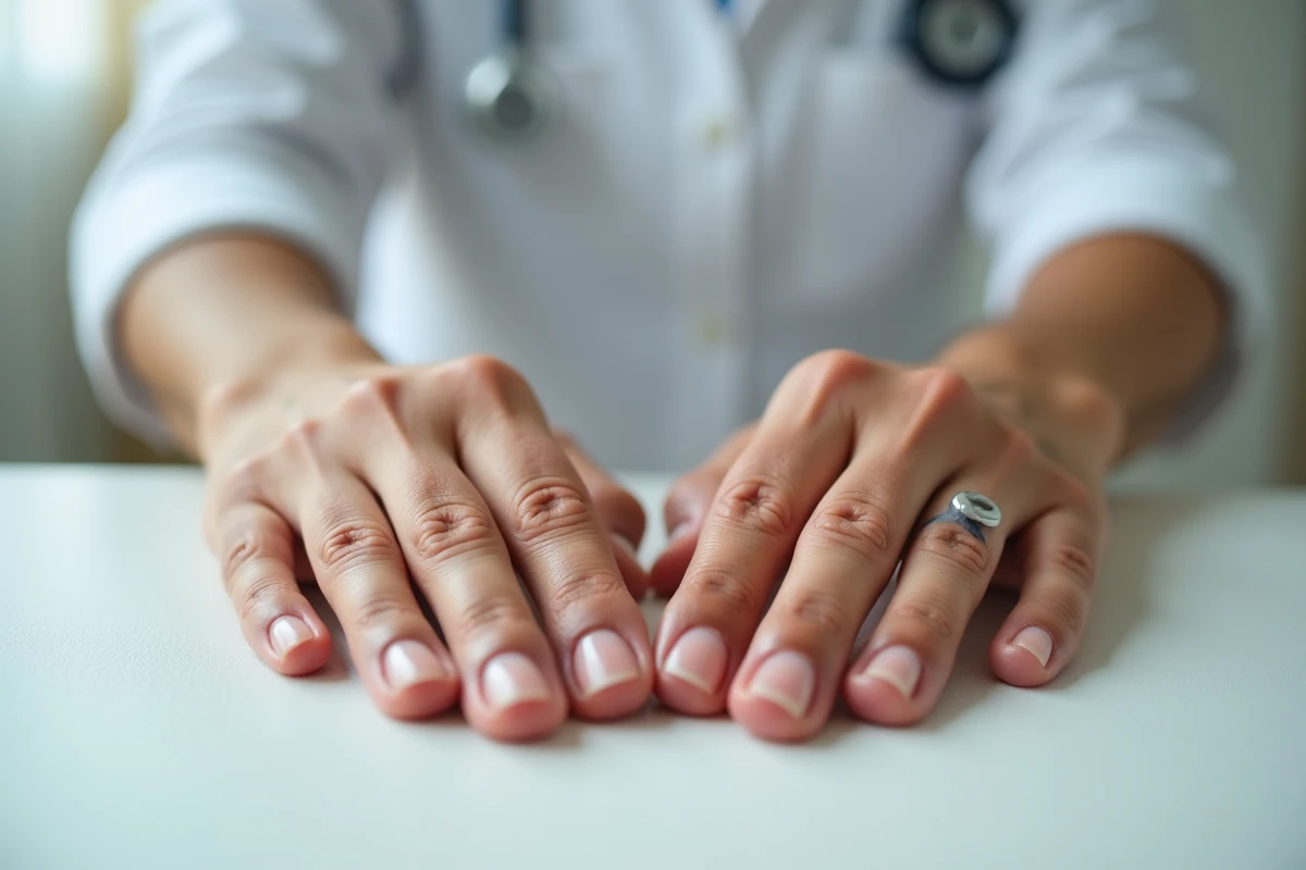 Comparaison entre un ongle sain et un ongle avec repousse anormale après arrachement, vu en cabinet dermatologique