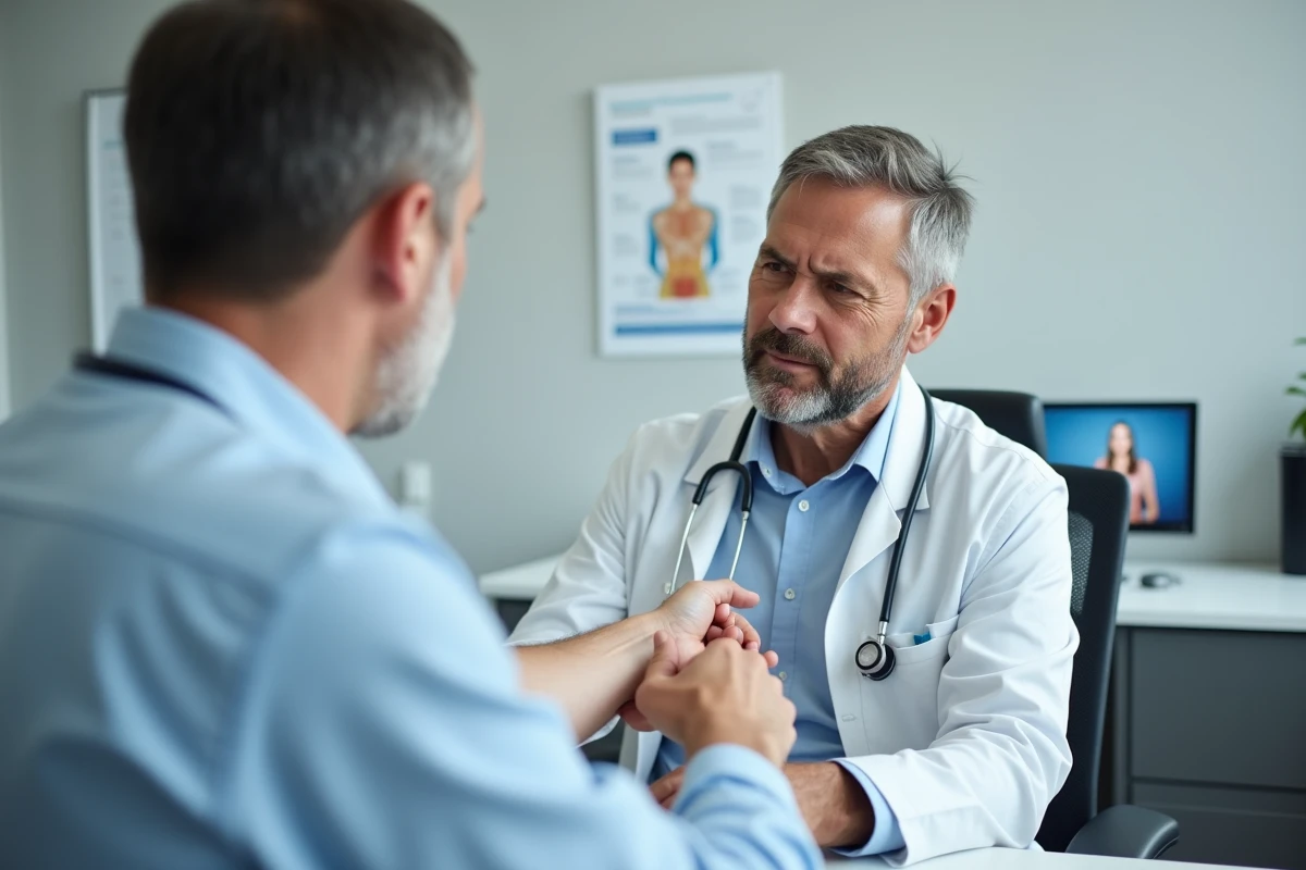Médecin examinant le bras d'un patient lors d'une consultation pour des fourmillements nocturnes
