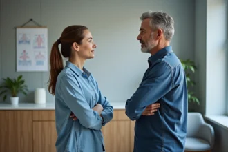 Couple de patients discutant en consultation médicale