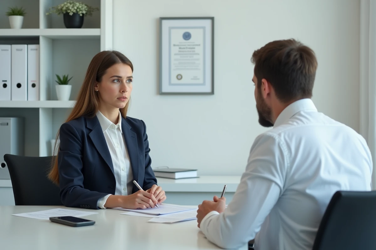 Femme en entretien médical avec professionnel de santé