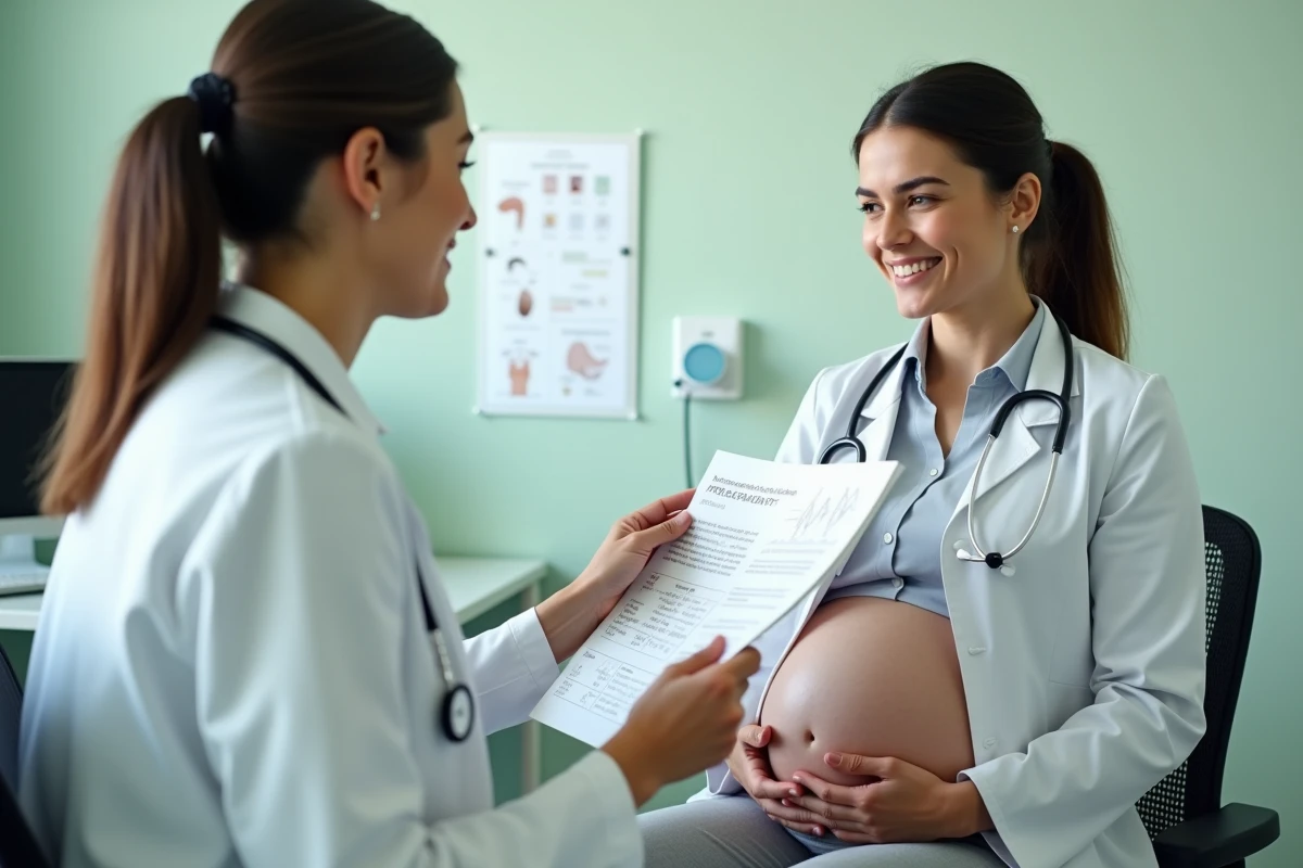 Médecin expliquant les risques de la scarlatine pendant la grossesse à une patiente enceinte