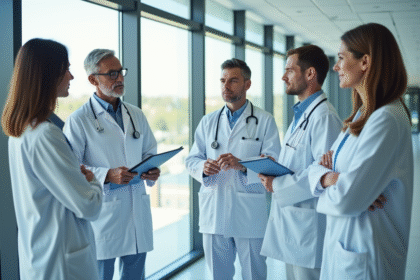 Groupe de médecins dans un hôpital lumineux