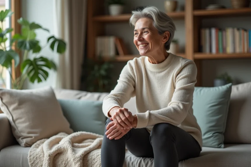 Femme active en intérieur touchant son genou avec espoir
