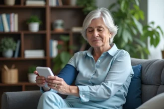 Femme d'âge moyen vérifiant sa tension à domicile