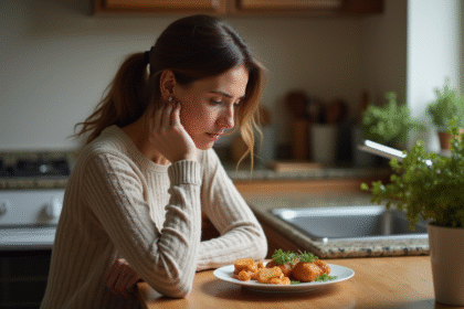Femme calme dans sa cuisine chaleureuse et organisée