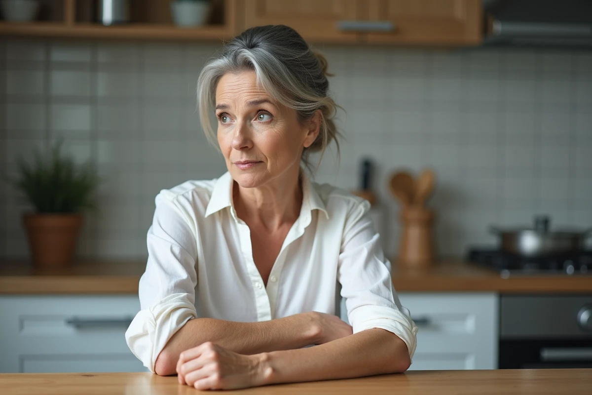 Femme tenant son bras gauche avec une expression inquiète, illustration de fourmillements dans le bras