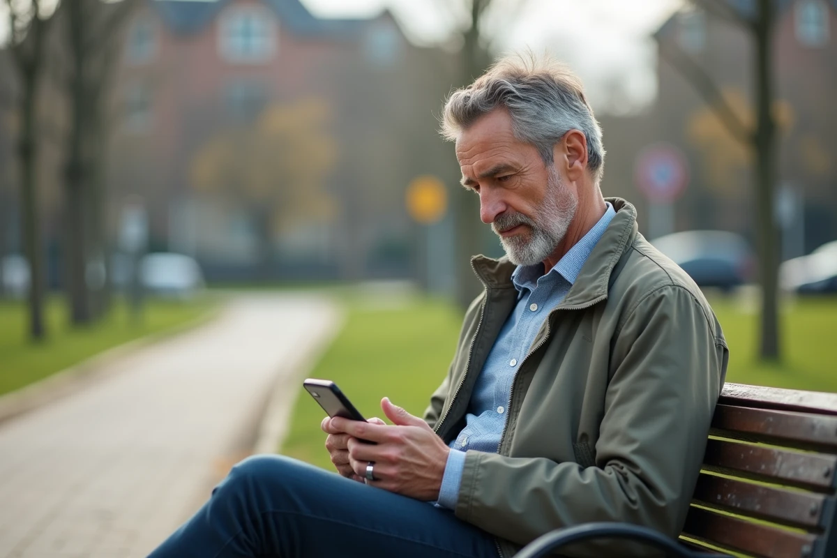 Homme de 40 ans utilisant une application santé en extérieur