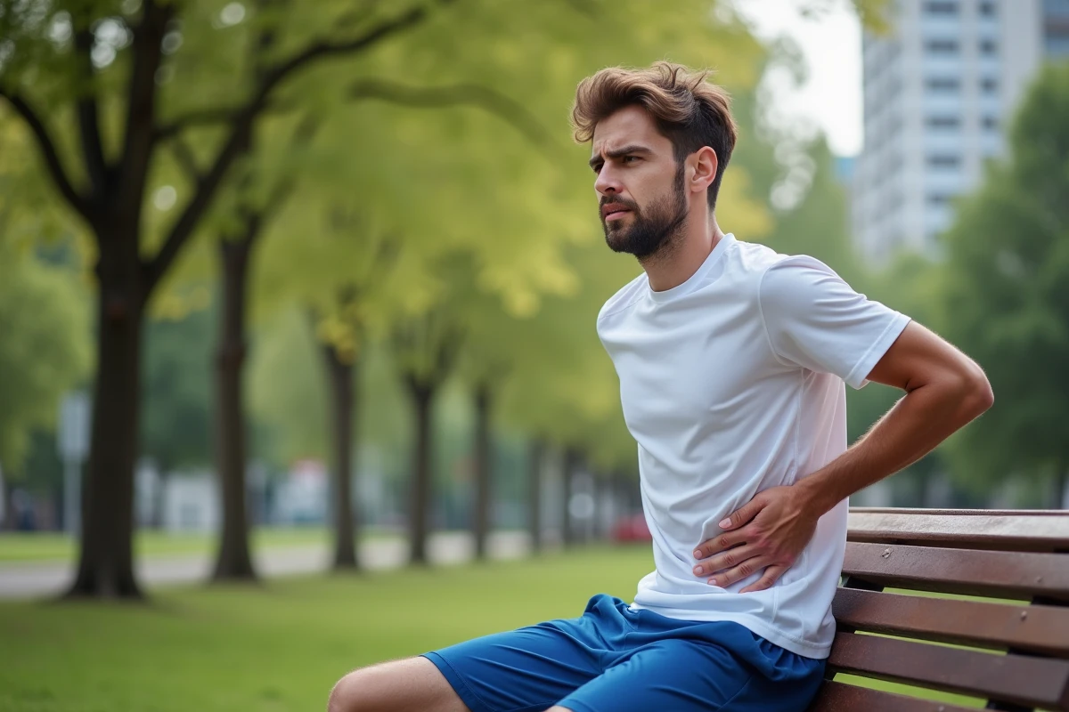 Jeune homme assis sur un banc dans un parc en souci