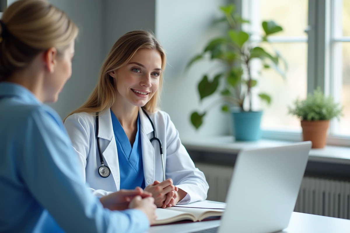Jeune femme médecin discutant avec un patient dans un bureau