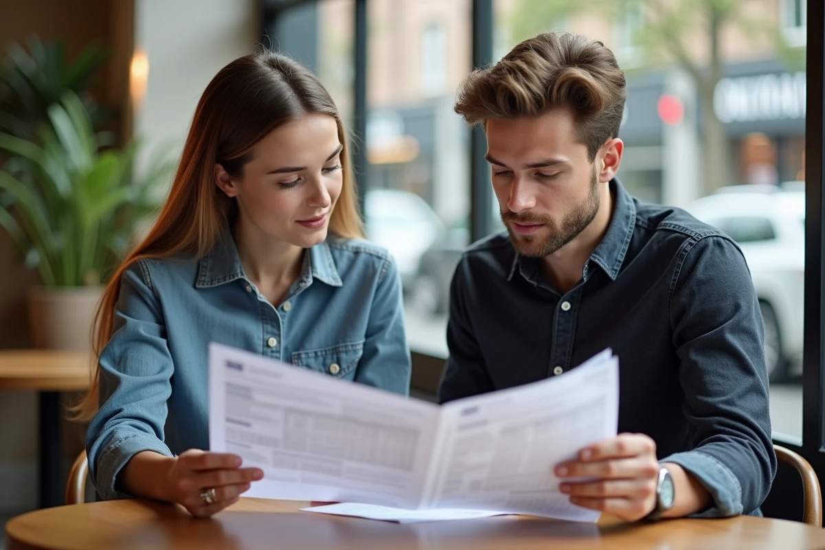 Jeune couple analysant des graphiques de santé au café