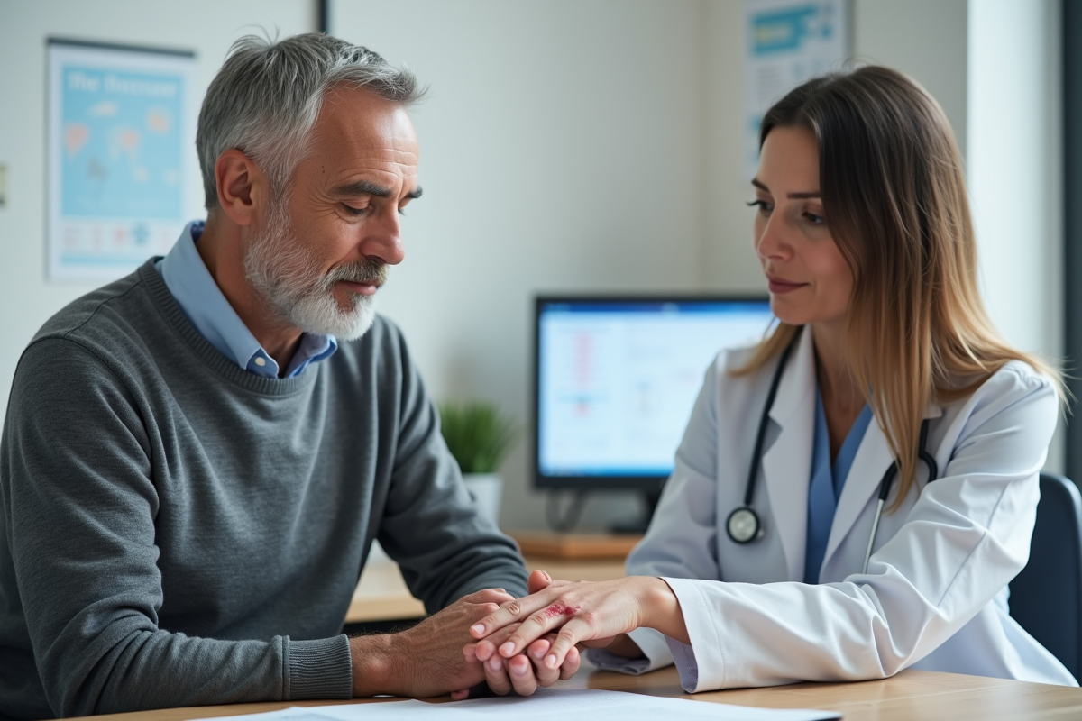 Médecin examinant un rash sur la main d
