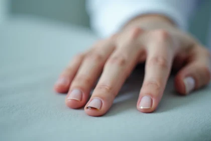 Gros plan d'un ongle traumatisé montrant une décoloration et une crête longitudinale, signe d'un traumatisme de la matrice unguéale
