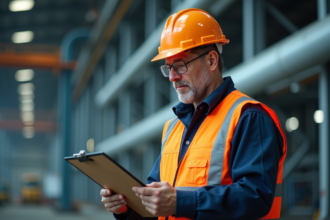 Manager sécurité en tenue de travail dans une usine moderne