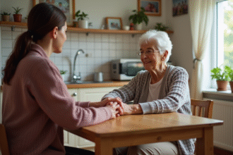 Femme âgée en conversation avec une assistante sociale