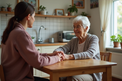Femme âgée en conversation avec une assistante sociale
